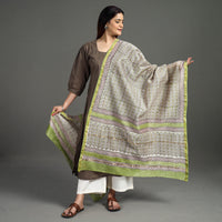 Green - Sanganeri Block Printed Handloom Chanderi Silk Zari Border Dupatta 44