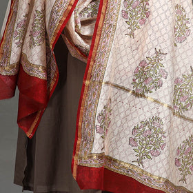 Buy Handloom Chanderi Silk Sanganeri Print Dupatta