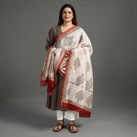 Buy Handloom Chanderi Silk Sanganeri Print Dupatta