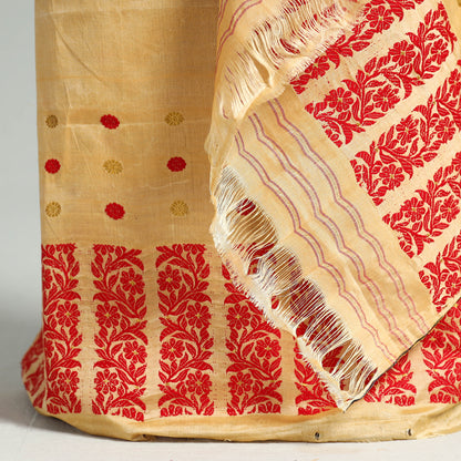 Yellow - Assam Traditional Handloom Tussar Silk Mekhela Chador with Blouse Piece 07