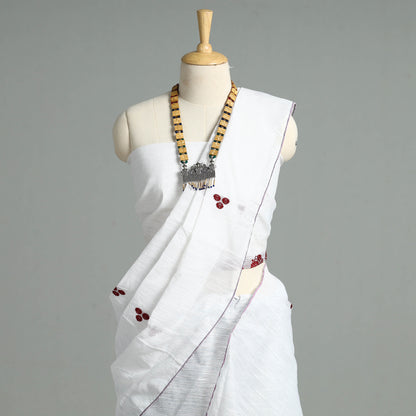 White - Assam Traditional Handloom Silk Cotton Mekhela Chador with Blouse Piece 08
