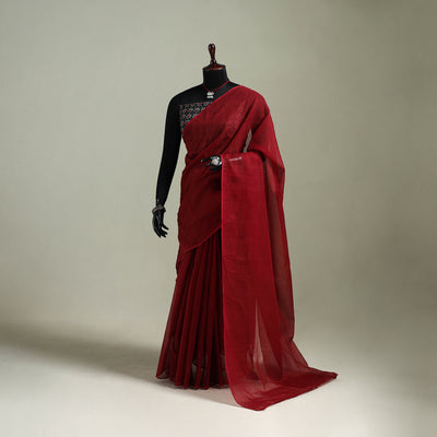 Red - Nazaakat Kota Doria Cotton Plain Saree with Blouse & Jewellery Set 181