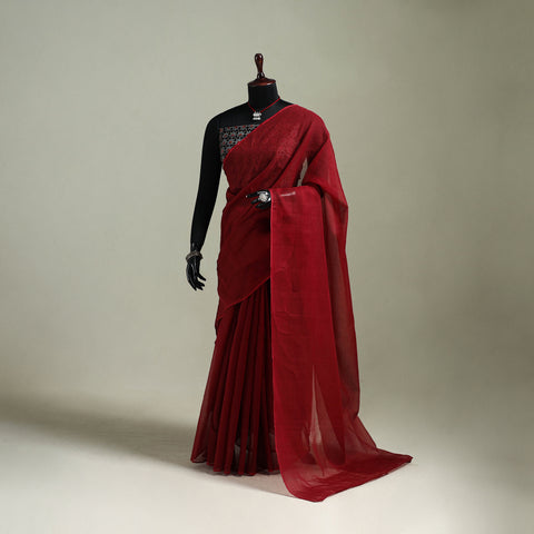 Red - Nazaakat Kota Doria Cotton Plain Saree with Blouse & Jewellery Set 181