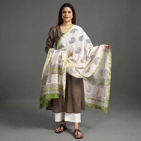  Handloom Chanderi Silk Sanganeri Print Dupatta