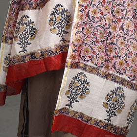  Handloom Chanderi Silk Sanganeri Print Dupatta