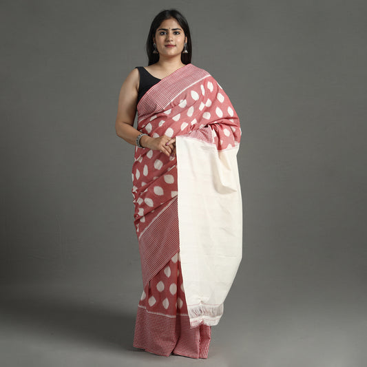 Brown - Pochampally Ikat Weave Pure Handloom Cotton Saree 01