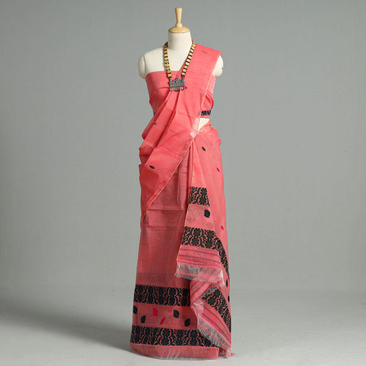 Pink - Assam Traditional Handloom Silk Cotton Mekhela Chador with Blouse Piece 12