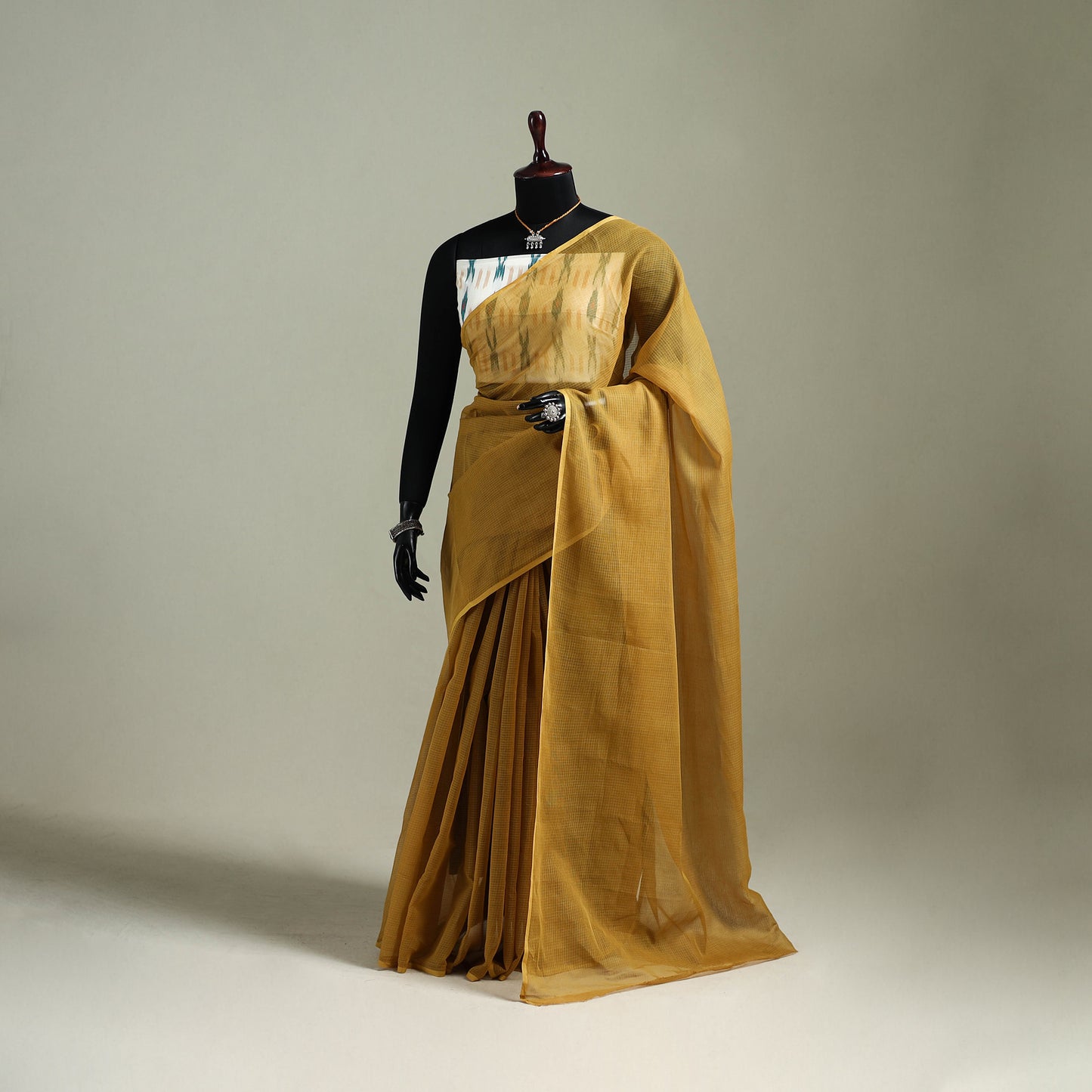 Yellow - Nazaakat Kota Doria Cotton Plain Saree with Blouse & Jewellery Set 184