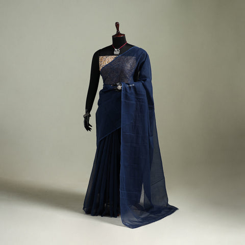 Blue - Nazaakat Kota Doria Cotton Plain Saree with Blouse & Jewellery Set 185