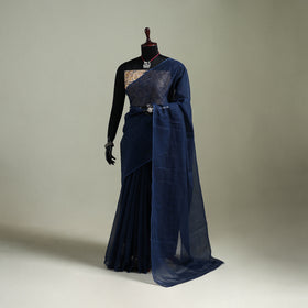Blue - Nazaakat Kota Doria Cotton Plain Saree with Blouse & Jewellery Set 185