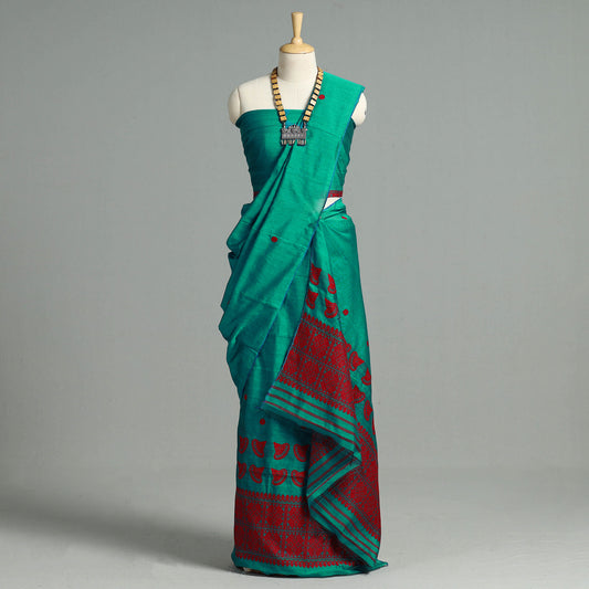 Green - Assam Traditional Handloom Silk Cotton Mekhela Chador with Blouse Piece 16
