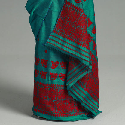Green - Assam Traditional Handloom Silk Cotton Mekhela Chador with Blouse Piece 16