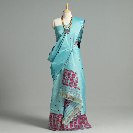 Assam Traditional Handloom Tussar Silk Mekhela Chador with Blouse Piece 17