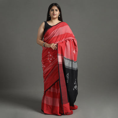 Red - Pochampally Ikat Weave Pure Handloom Cotton Saree 06