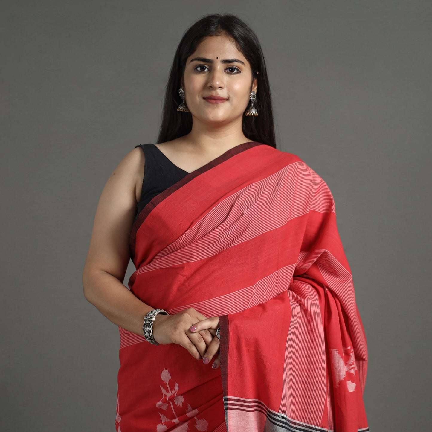 Red - Pochampally Ikat Weave Pure Handloom Cotton Saree 06