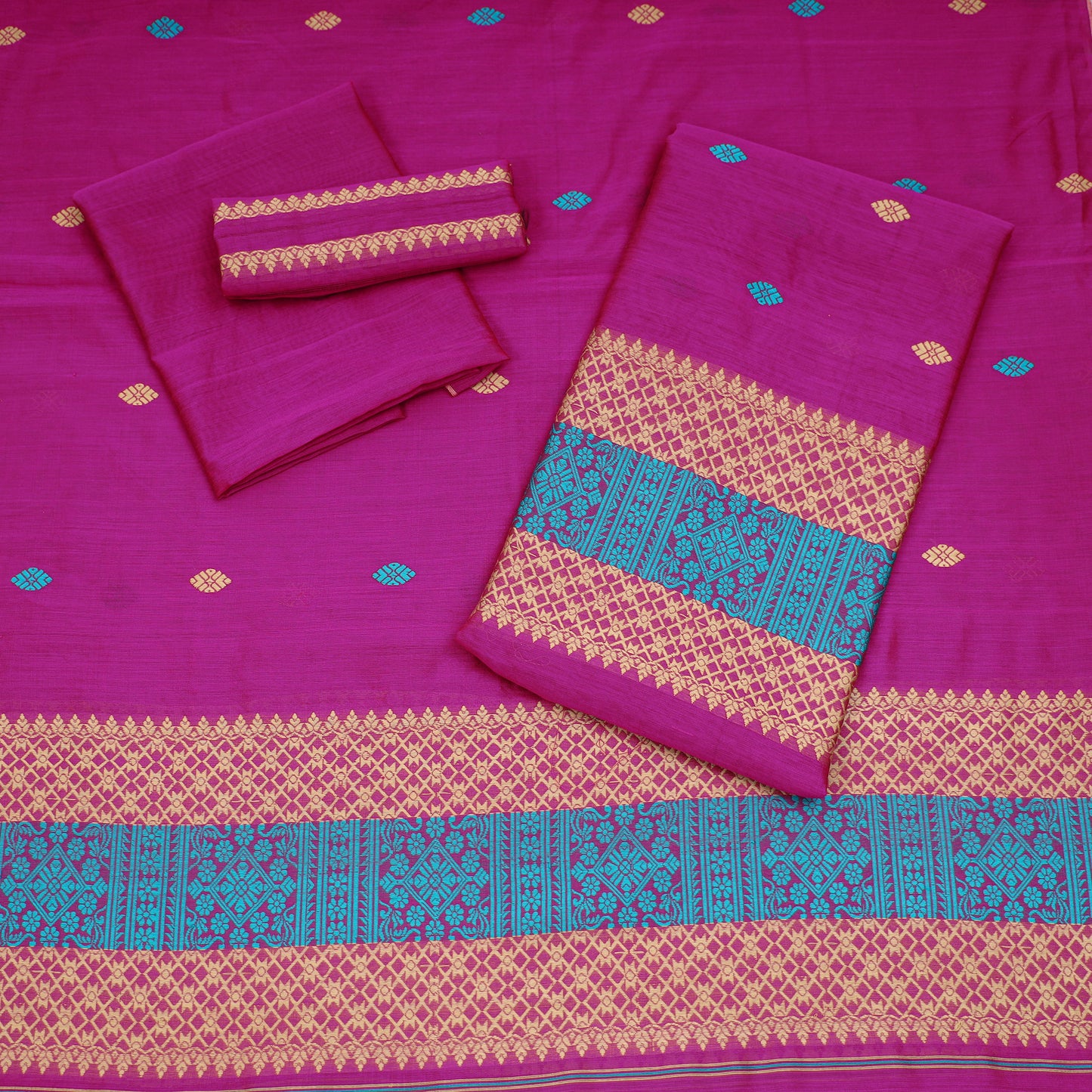 Assam Traditional Handloom Tussar Mekhela Chador with Blouse Piece 18