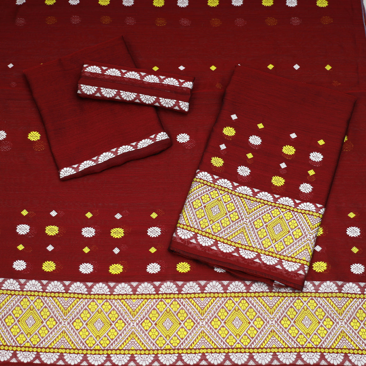 Assam Traditional Handloom Tussar Mekhela Chador with Blouse Piece 16