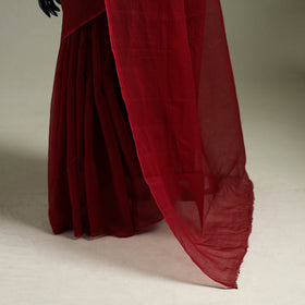 Red - Nazaakat Kota Doria Cotton Plain Saree with Blouse & Jewellery Set 188