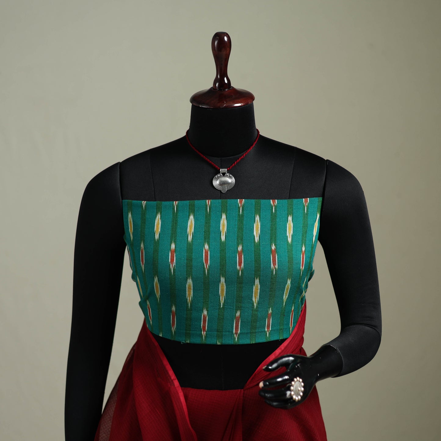 Red - Nazaakat Kota Doria Cotton Plain Saree with Blouse & Jewellery Set 188