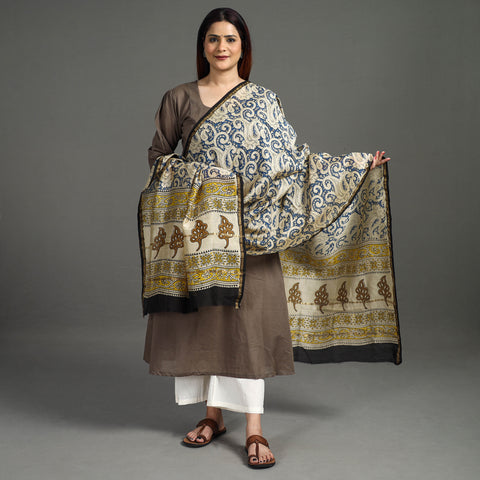 Blue - Block Printed Chanderi Silk Sanganeri Dupatta 69