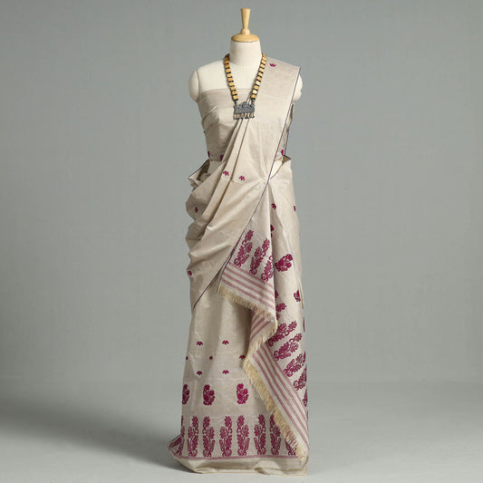 Assam Traditional Handloom Tussar Silk Mekhela Chador with Blouse Piece 22