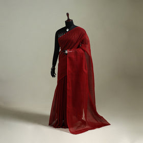 Red - Nazaakat Kota Doria Cotton Plain Saree with Blouse & Jewellery Set 190