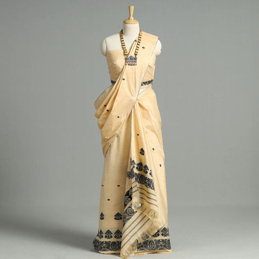 Assam Traditional Handloom Tussar Silk Mekhela Chador with Blouse Piece 24