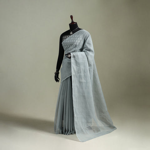 Grey - Nazaakat Kota Doria Cotton Plain Saree with Blouse & Jewellery Set 191