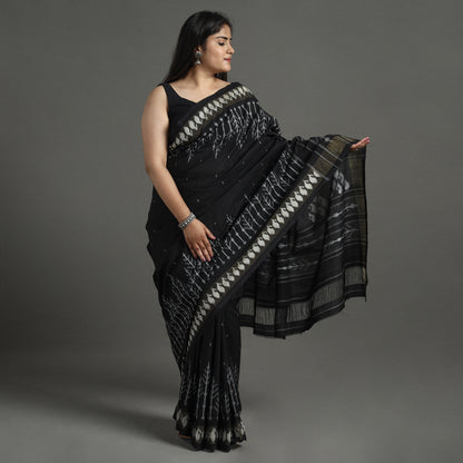 Black - Pochampally Ikat Weave Pure Handloom Cotton Saree 09