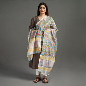  Sanganeri Block Printed Chanderi Silk Zari Border Dupatta 75 