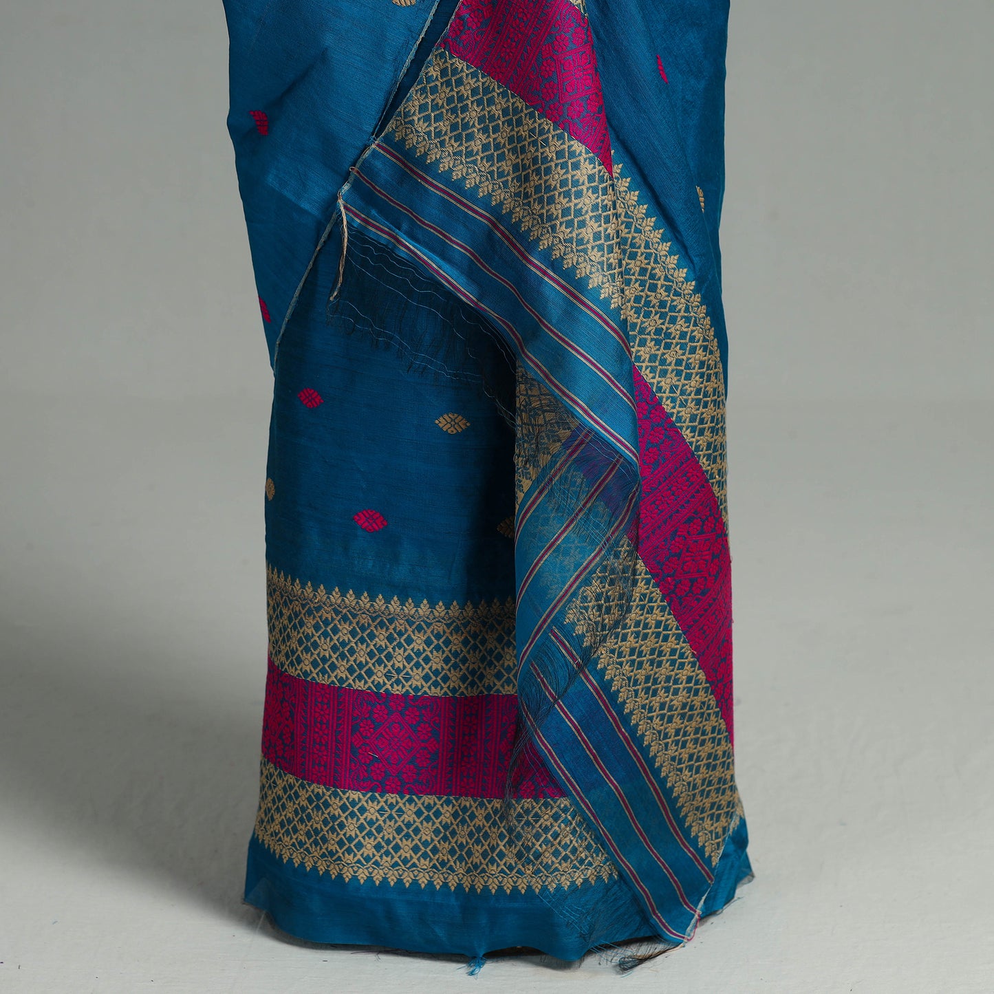 Blue - Assam Traditional Handloom Silk Cotton Mekhela Chador with Blouse Piece 26