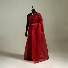 Red - Nazaakat Kota Doria Cotton Plain Saree with Blouse & Jewellery Set 192