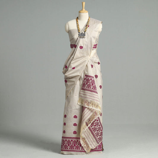 Assam Traditional Handloom Tussar Silk Mekhela Chador with Blouse Piece 27