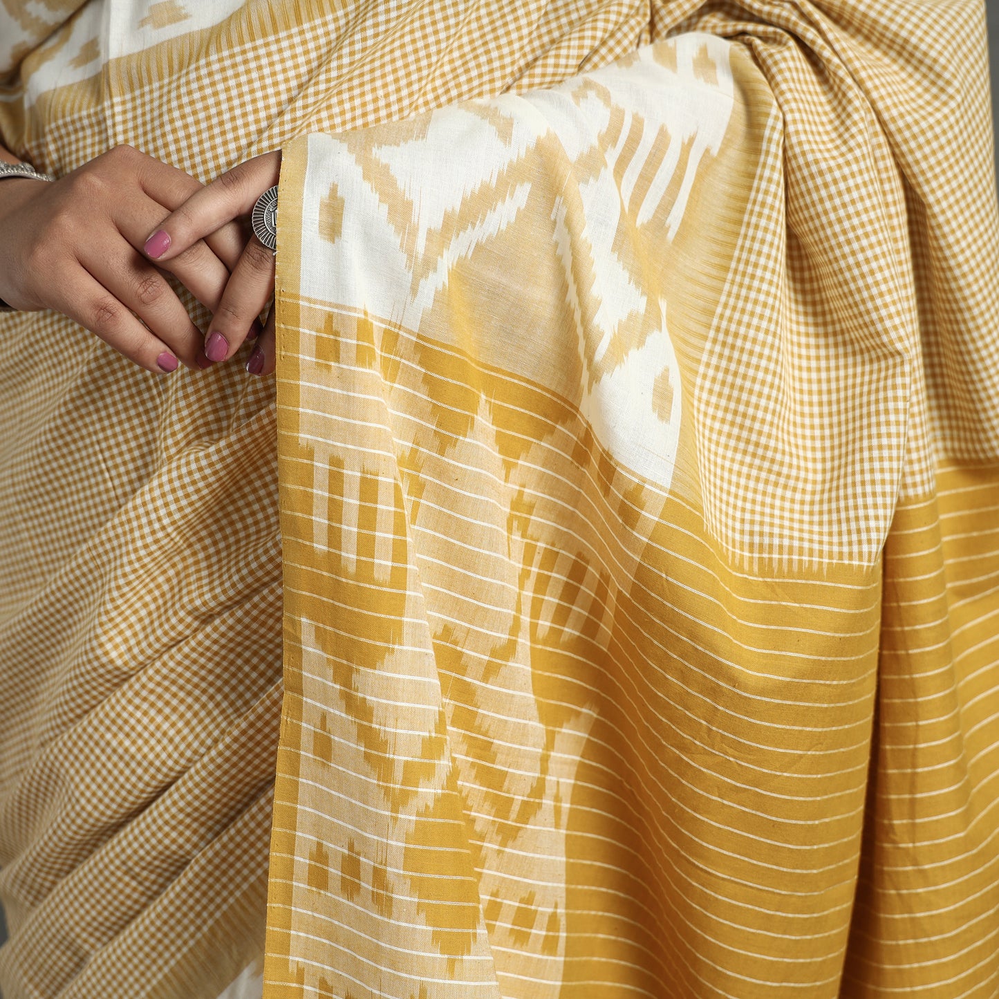 Brown - Pochampally Ikat Weave Pure Handloom Cotton Saree 10