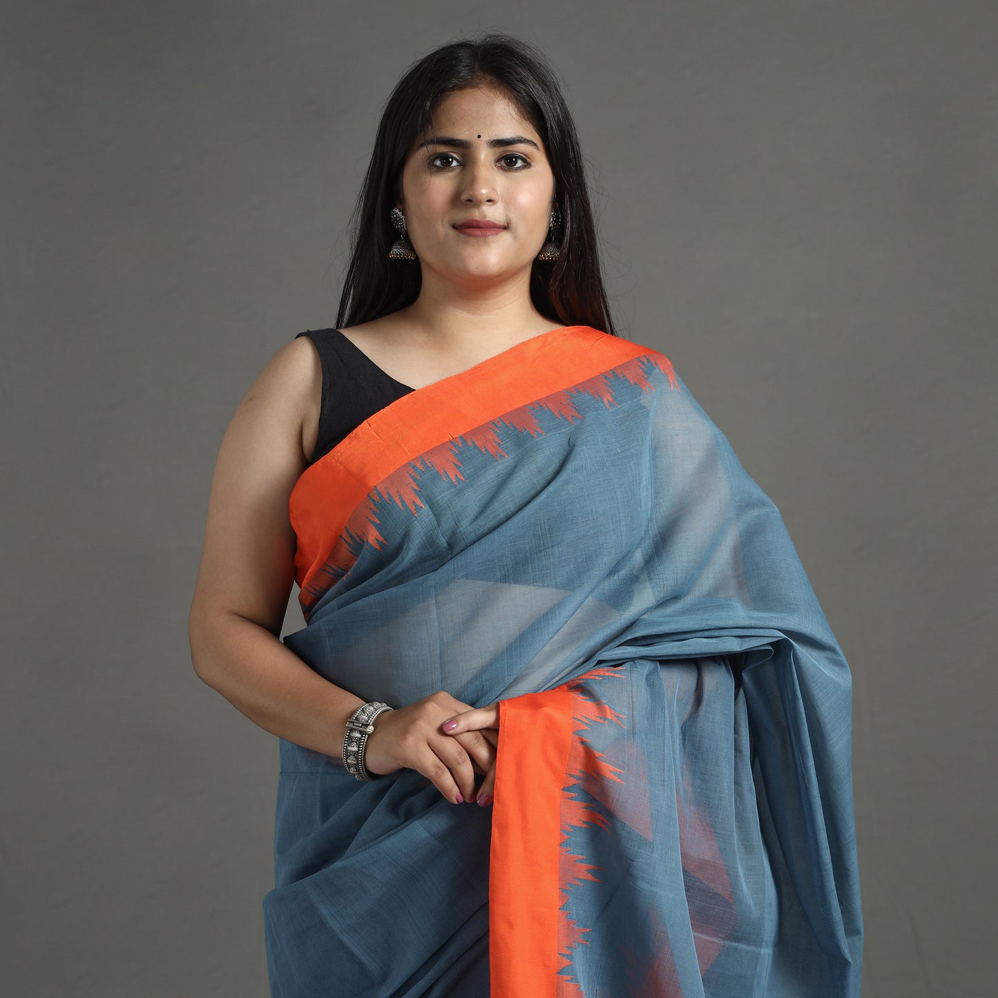 Blue - Handspun Handloom Natural Dyed Fine Silk Cotton Saree 12