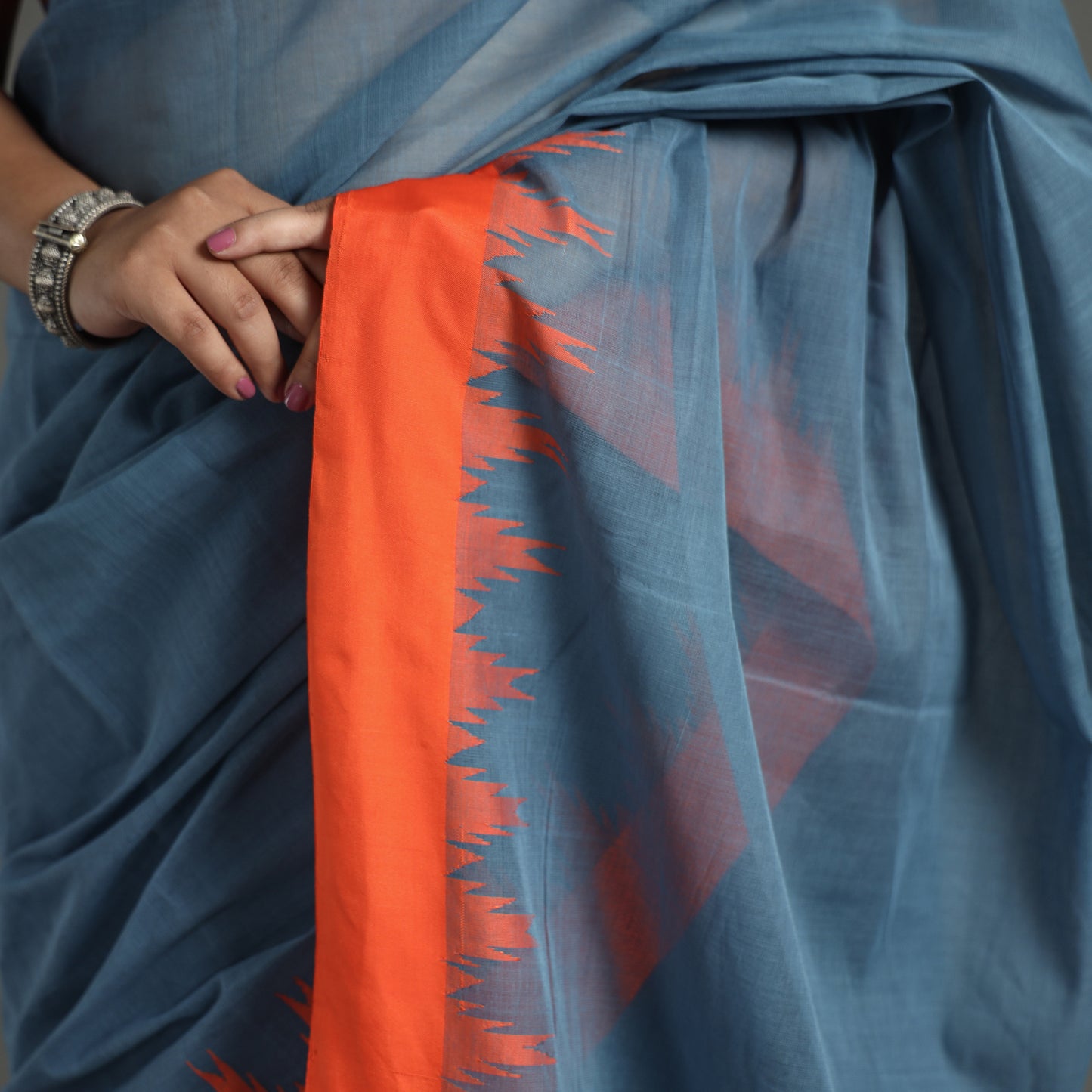 Blue - Handspun Handloom Natural Dyed Fine Silk Cotton Saree 12