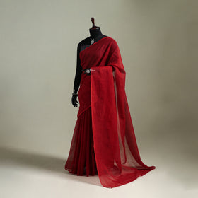 Red - Nazaakat Kota Doria Cotton Plain Saree with Blouse & Jewellery Set 194