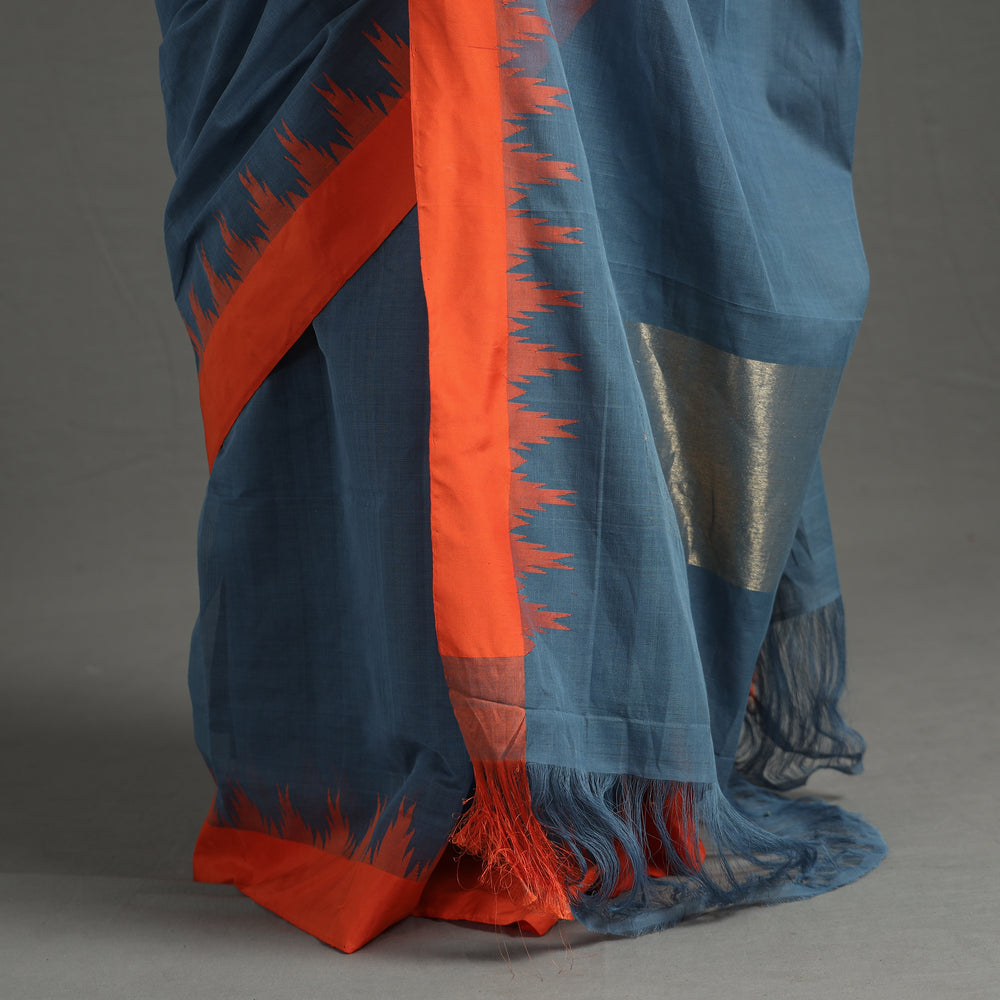 Blue - Handspun Handloom Natural Dyed Fine Silk Cotton Saree 12