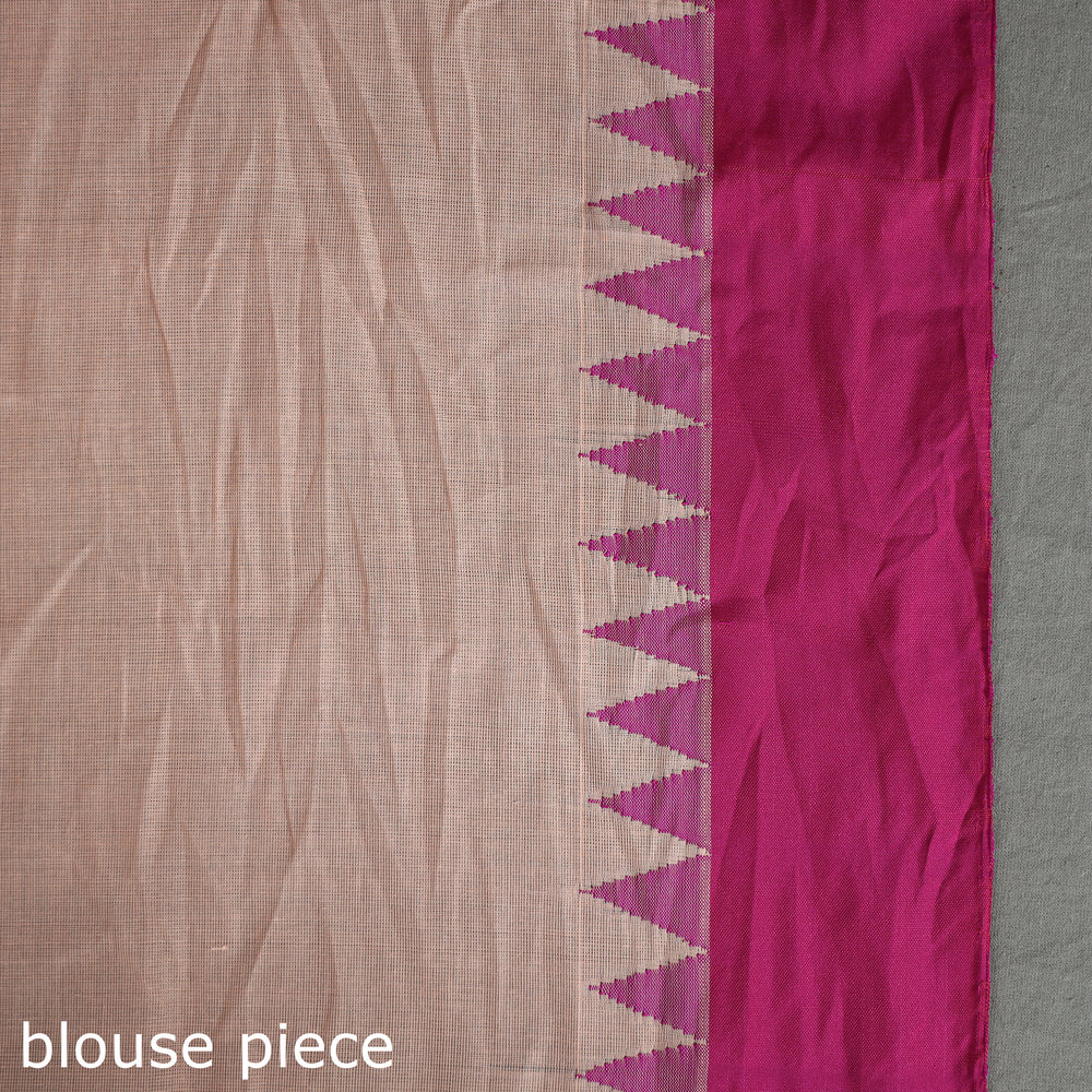 Peach - Handspun Handloom Jamdani Buta Fine Cotton Saree With Zari Border 13