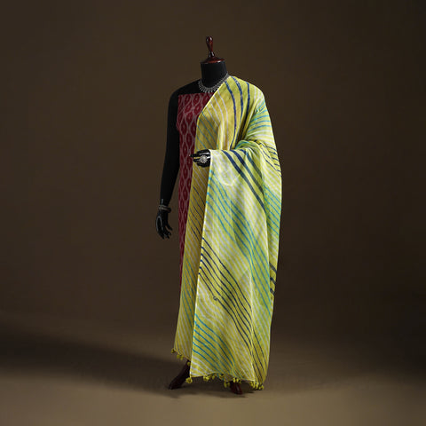 Green - Kota Doria Cotton Tie-Dye Leheriya Dupatta with Tassels 01