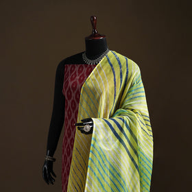Green - Kota Doria Cotton Tie-Dye Leheriya Dupatta with Tassels 01