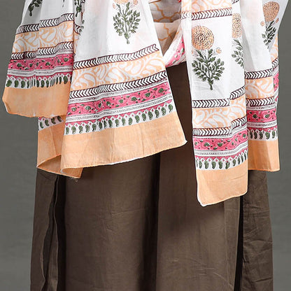Multicolor - Sanganeri Block Printed Mul Cotton Dupatta/Wrap Sarong Pareo/Beach Wear 88