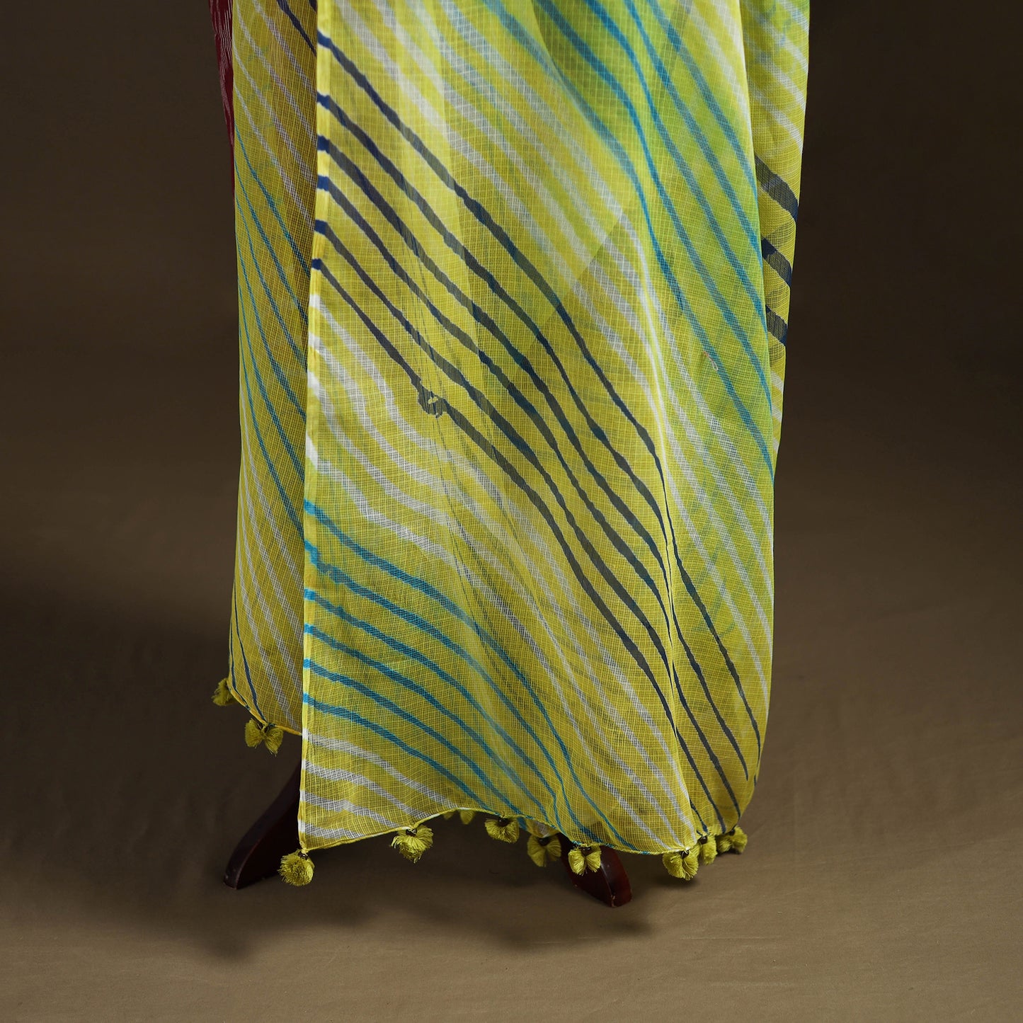 Green - Kota Doria Cotton Tie-Dye Leheriya Dupatta with Tassels 01