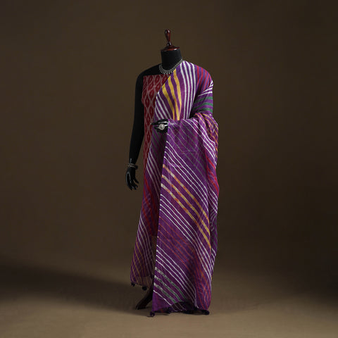 Purple - Kota Doria Cotton Tie-Dye Leheriya Dupatta with Tassels 02