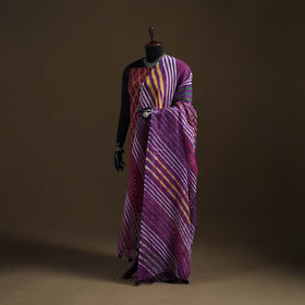 Purple - Kota Doria Cotton Tie-Dye Leheriya Dupatta with Tassels 02