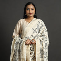 Grey - Traditional Madhubani Handpainted Moonga Silk Handloom Dupatta 01