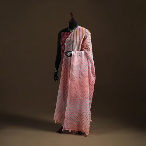 Pink - Kota Doria Cotton Tie-Dye Leheriya Dupatta with Tassels 03