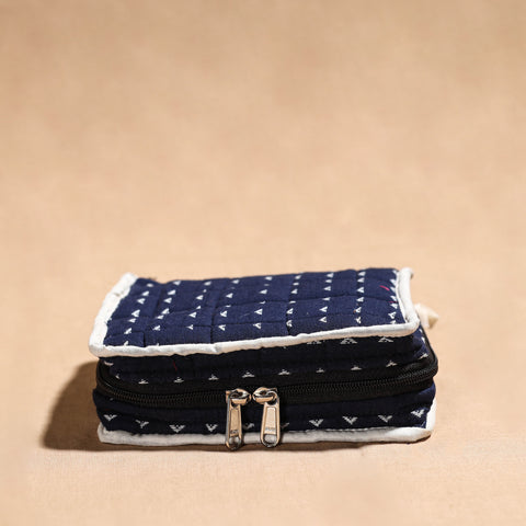 Blue Handmade 4 Pockets Cotton Jewelry Bag