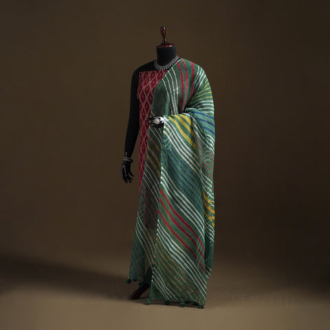 Green - Kota Doria Cotton Tie-Dye Leheriya Dupatta with Tassels 04