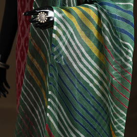Green - Kota Doria Cotton Tie-Dye Leheriya Dupatta with Tassels 04